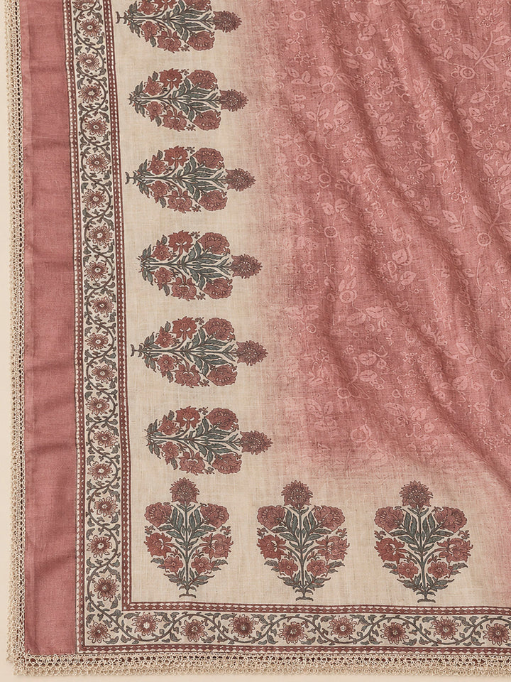 Peach Chanderi Embroidered Unstitched Dress Material