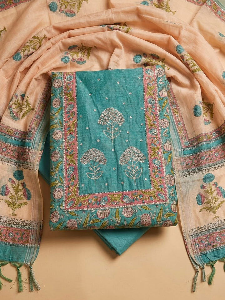 Firozee Chanderi Embroidered Unstitched Dress Material