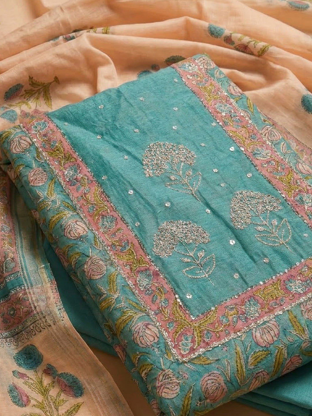 Firozee Chanderi Embroidered Unstitched Dress Material