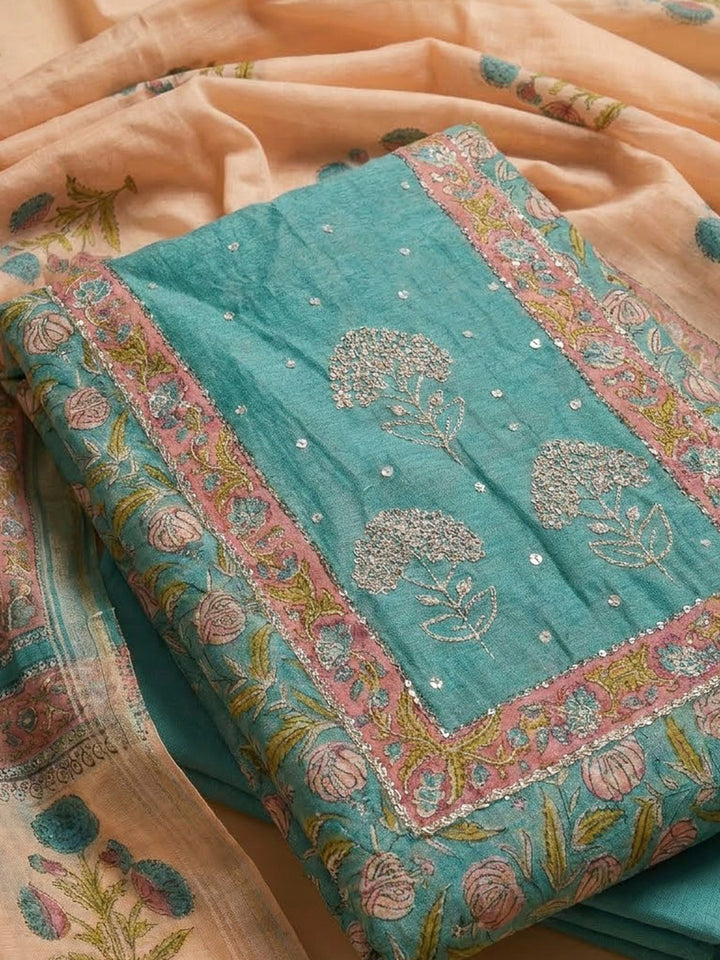 Firozee Chanderi Embroidered Unstitched Dress Material