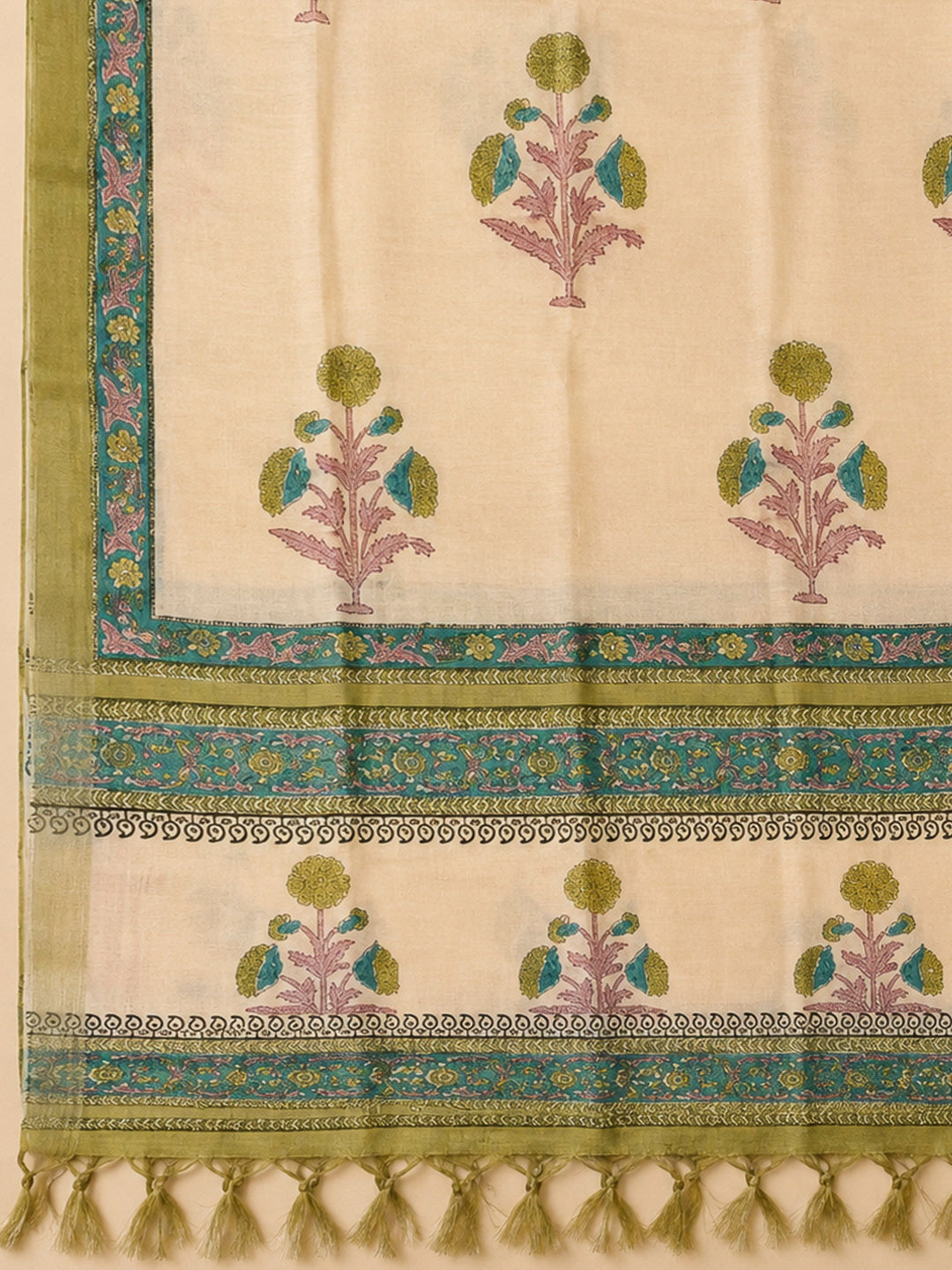 Mehndi Chanderi Embroidered Unstitched Dress Material