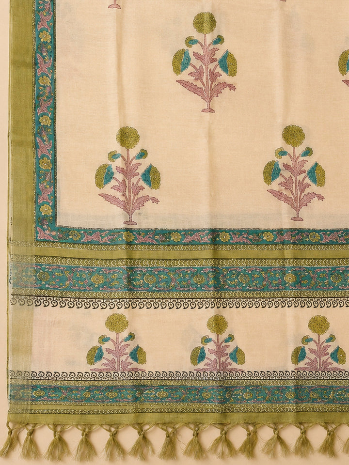 Mehndi Chanderi Embroidered Unstitched Dress Material