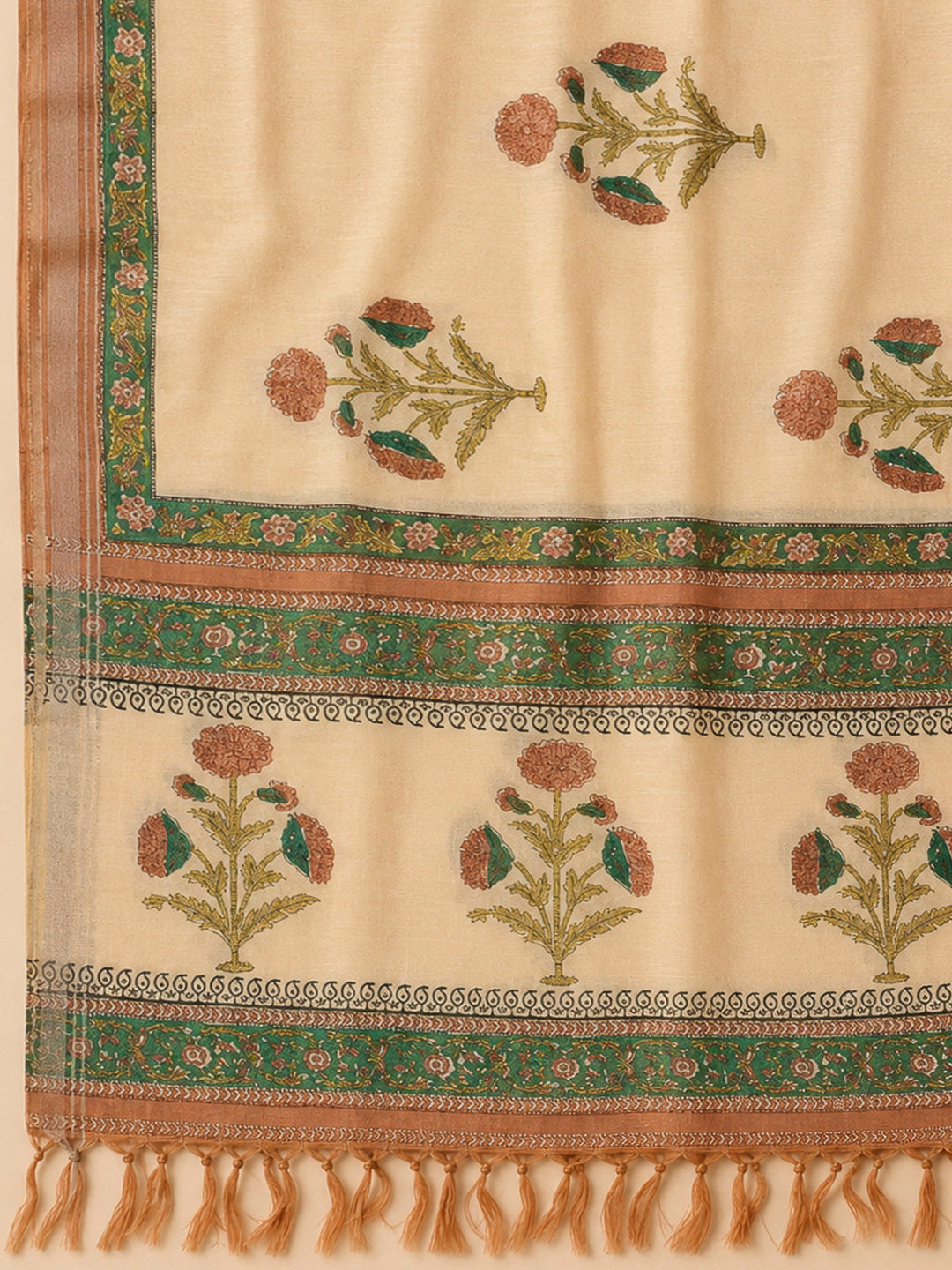 Rust Chanderi Embroidered Unstitched Dress Material