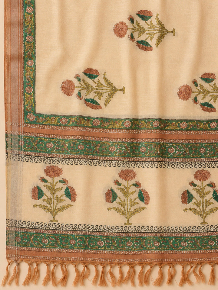 Rust Chanderi Embroidered Unstitched Dress Material
