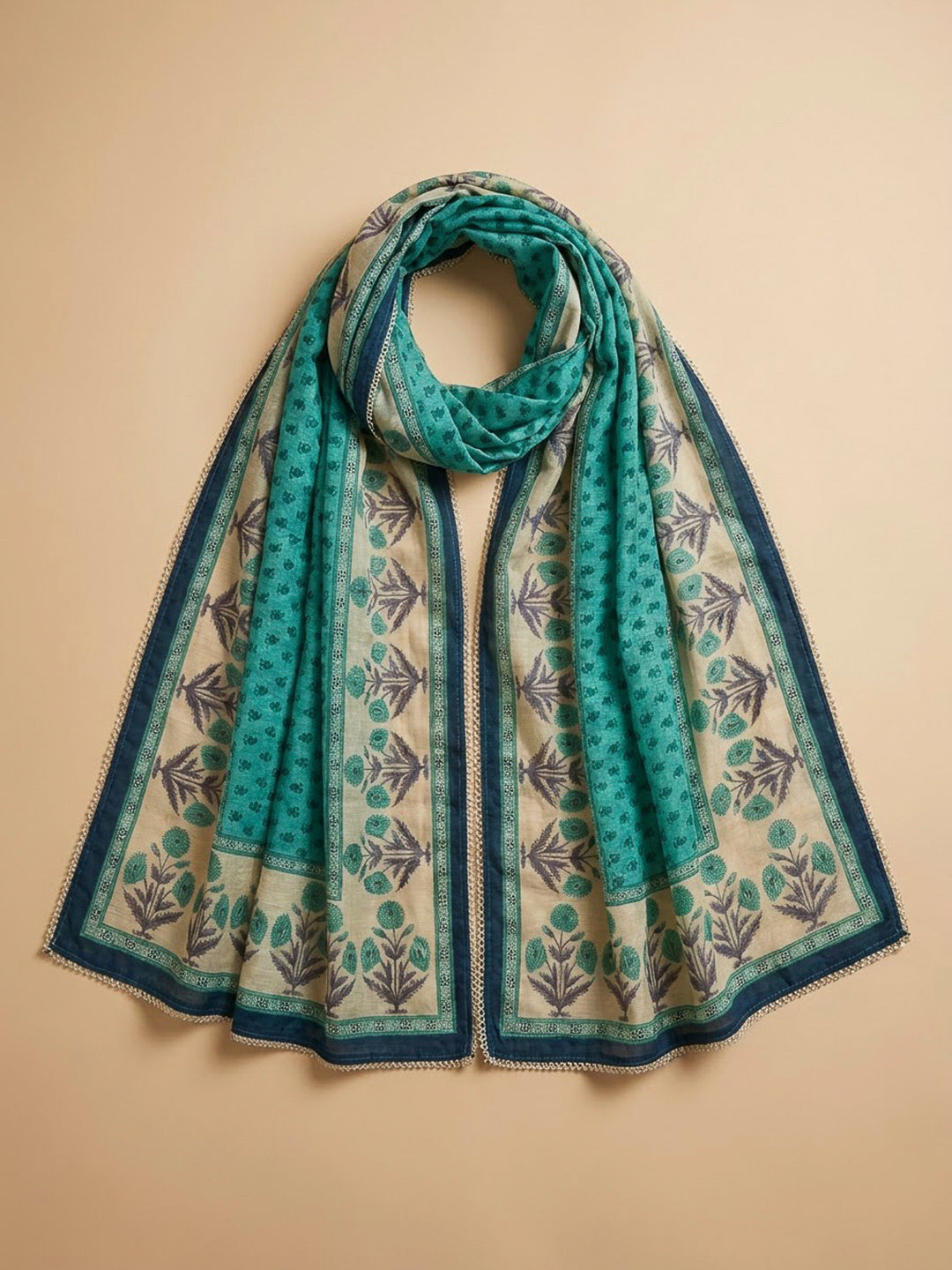 Blue Chanderi Embroidered Unstitched Dress Material