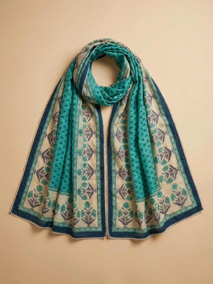 Blue Chanderi Embroidered Unstitched Dress Material