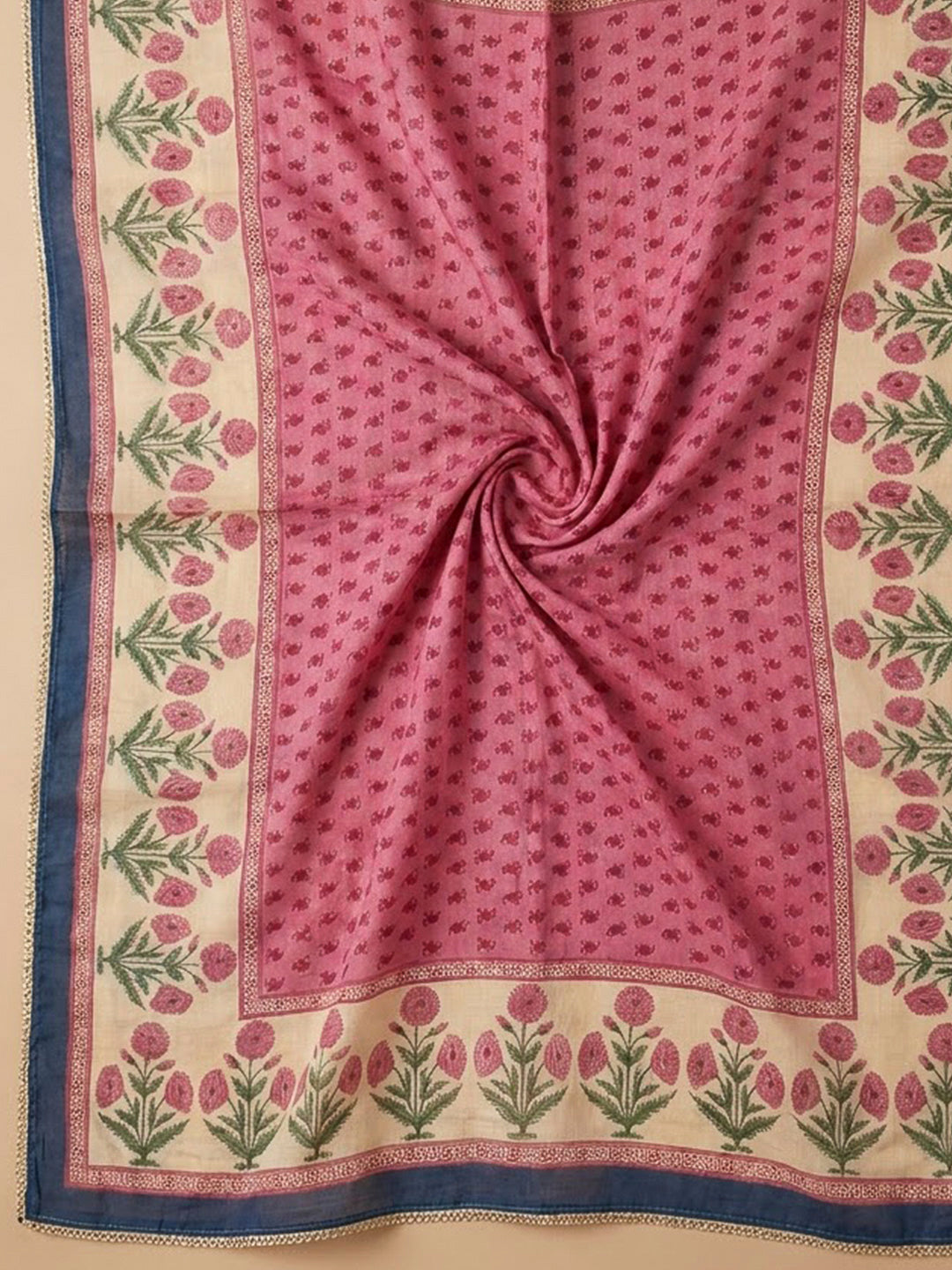 Blue Chanderi Embroidered Unstitched Dress Material