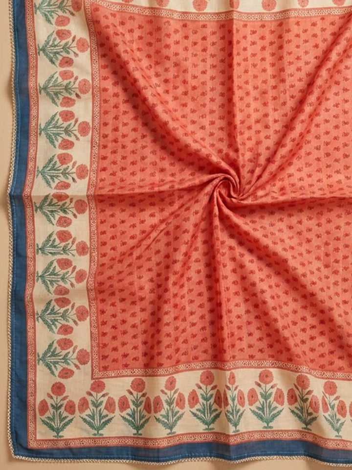 Blue Chanderi Embroidered Unstitched Dress Material