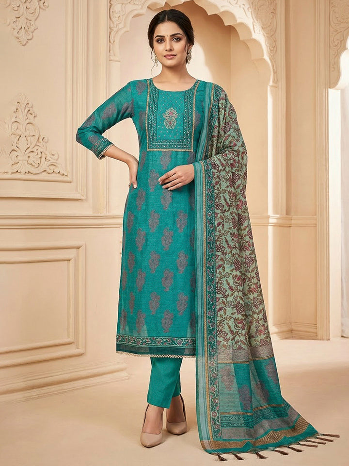 Firozee Chanderi Embroidered Unstitched Dress Material