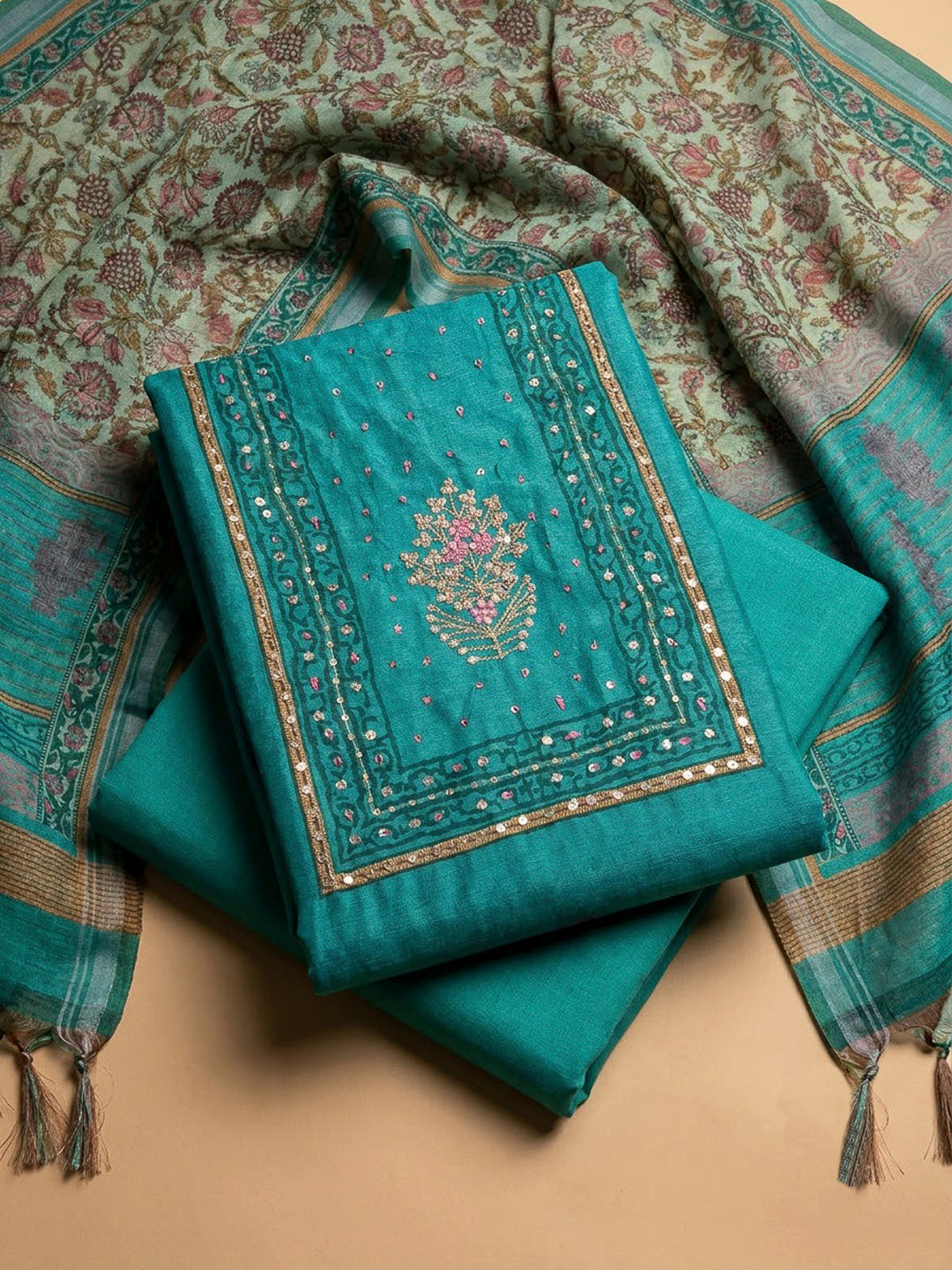 Firozee Chanderi Embroidered Unstitched Dress Material