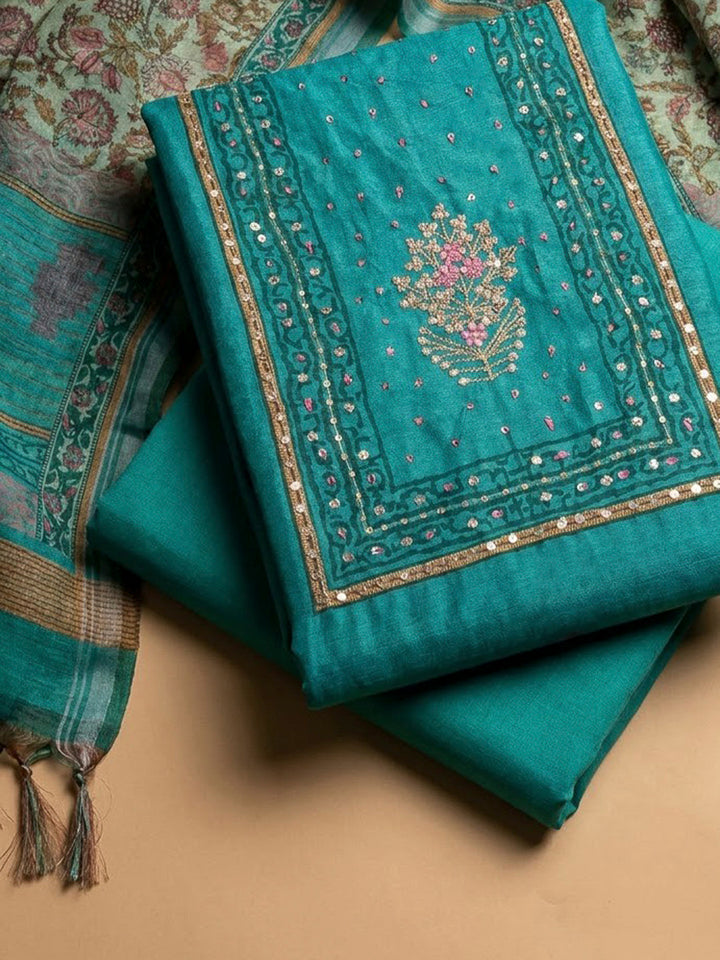 Firozee Chanderi Embroidered Unstitched Dress Material