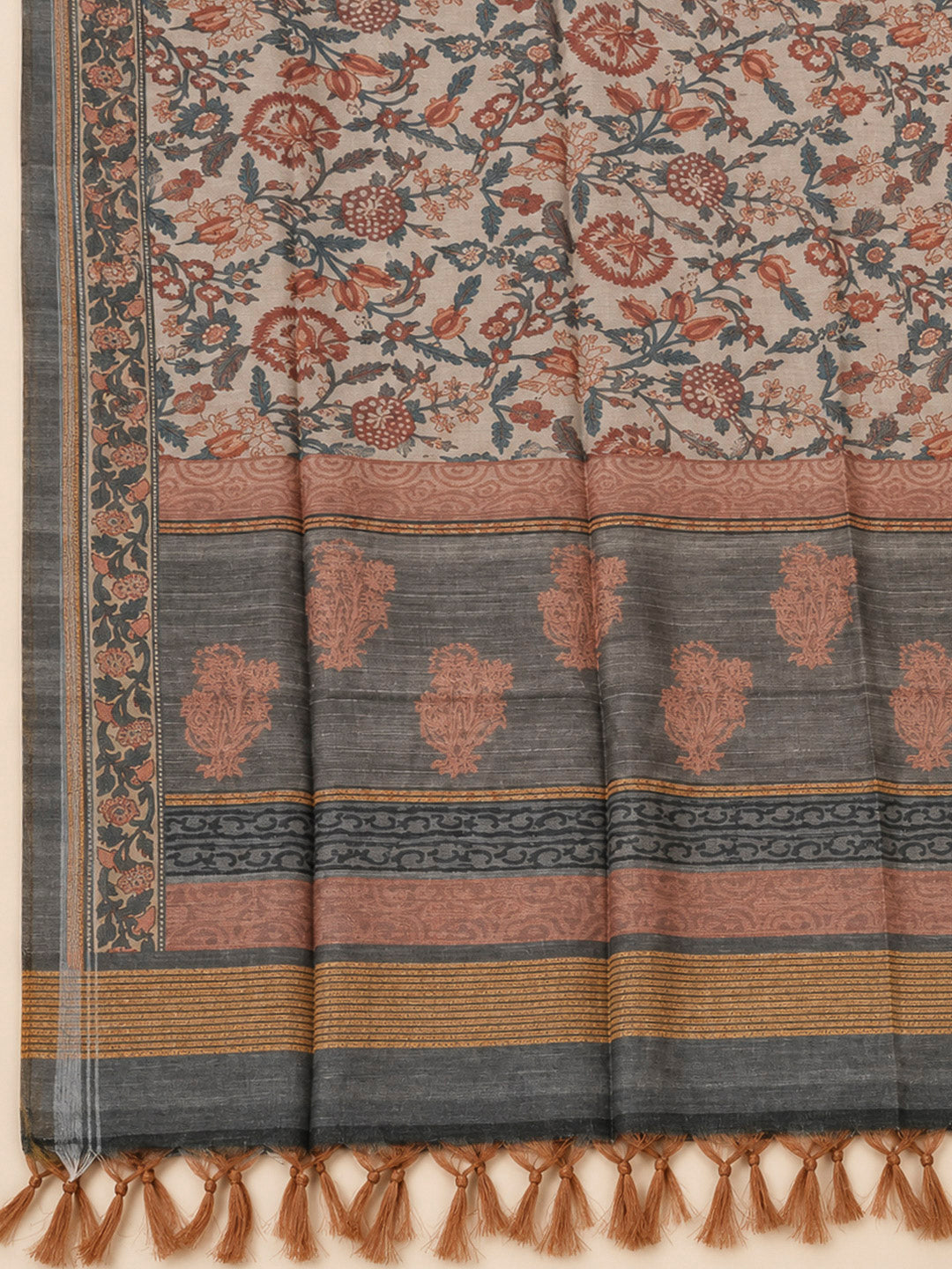 Grey Chanderi Embroidered Unstitched Dress Material