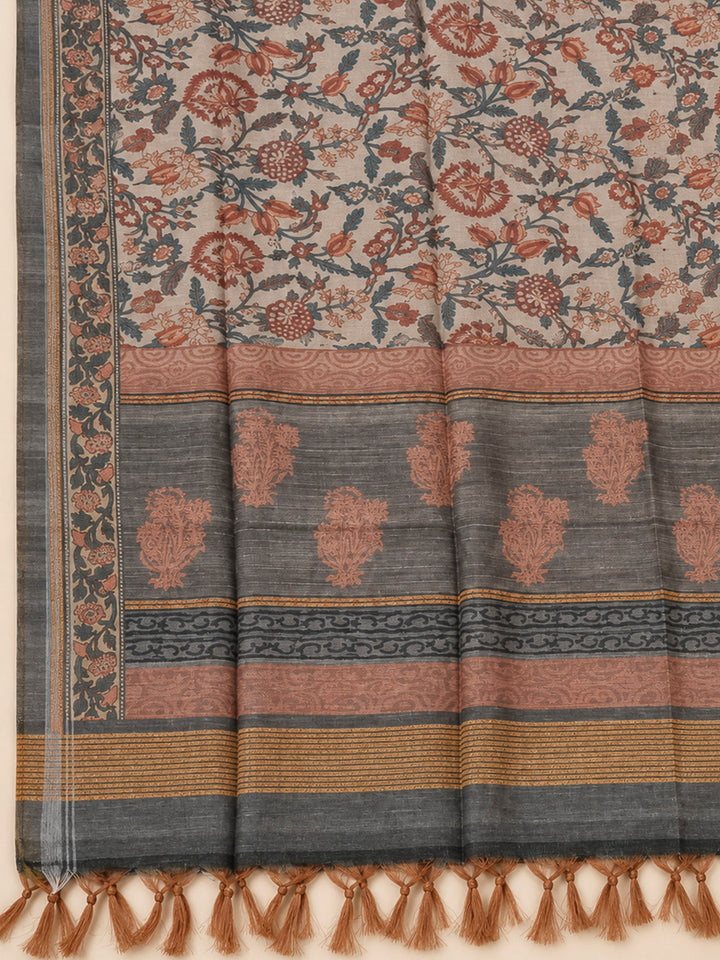 Grey Chanderi Embroidered Unstitched Dress Material