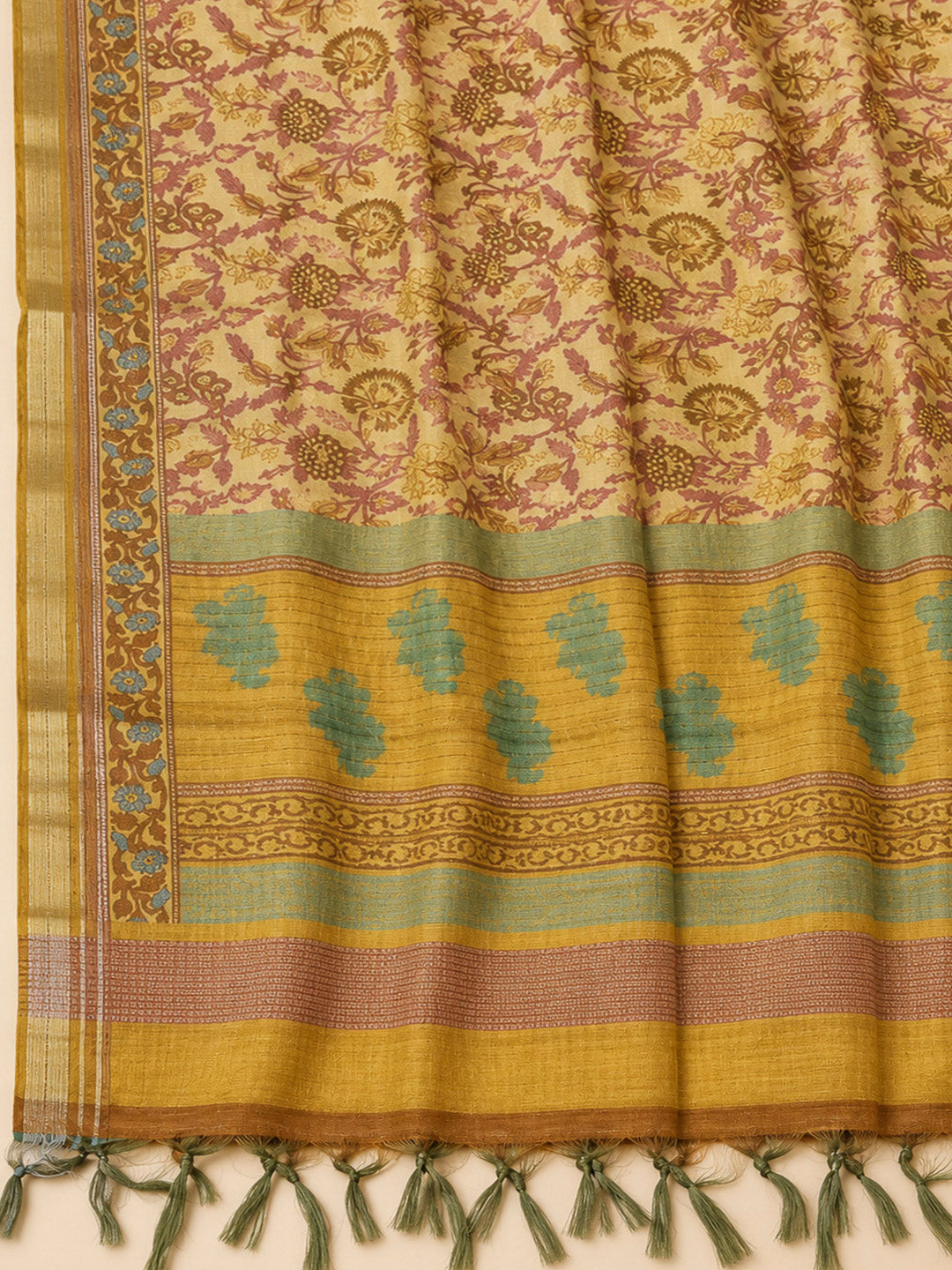 Mustard Chanderi Embroidered Unstitched Dress Material