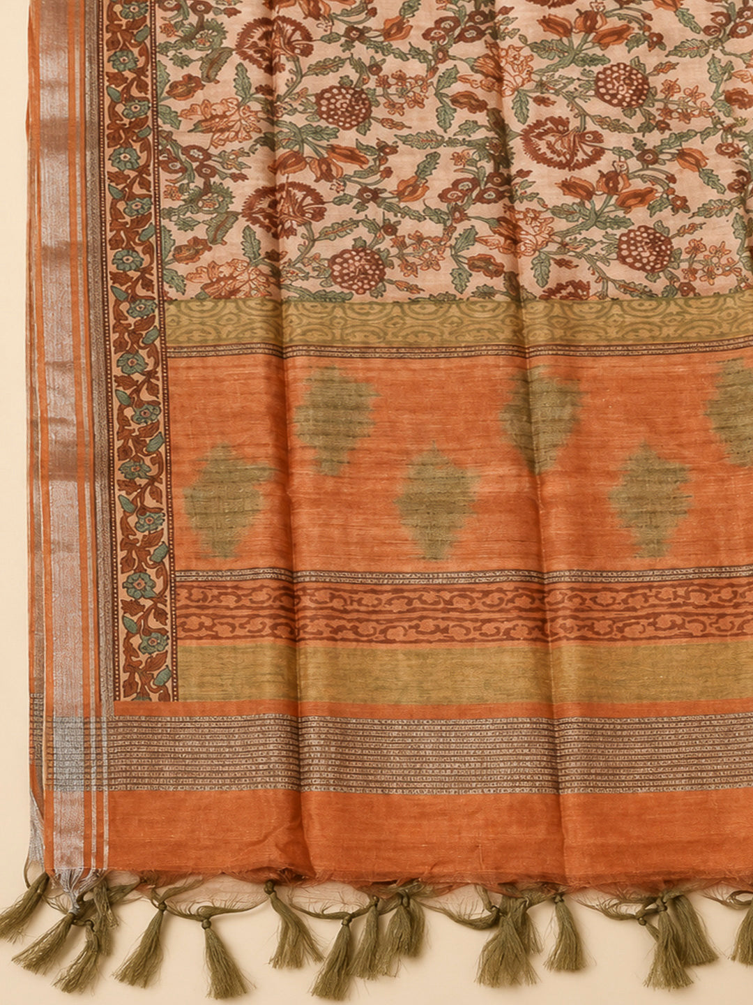 Orange Chanderi Embroidered Unstitched Dress Material