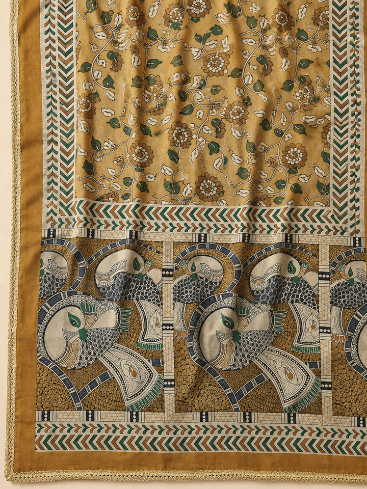 Mehndi Chanderi Printed Unstitched Dress Material