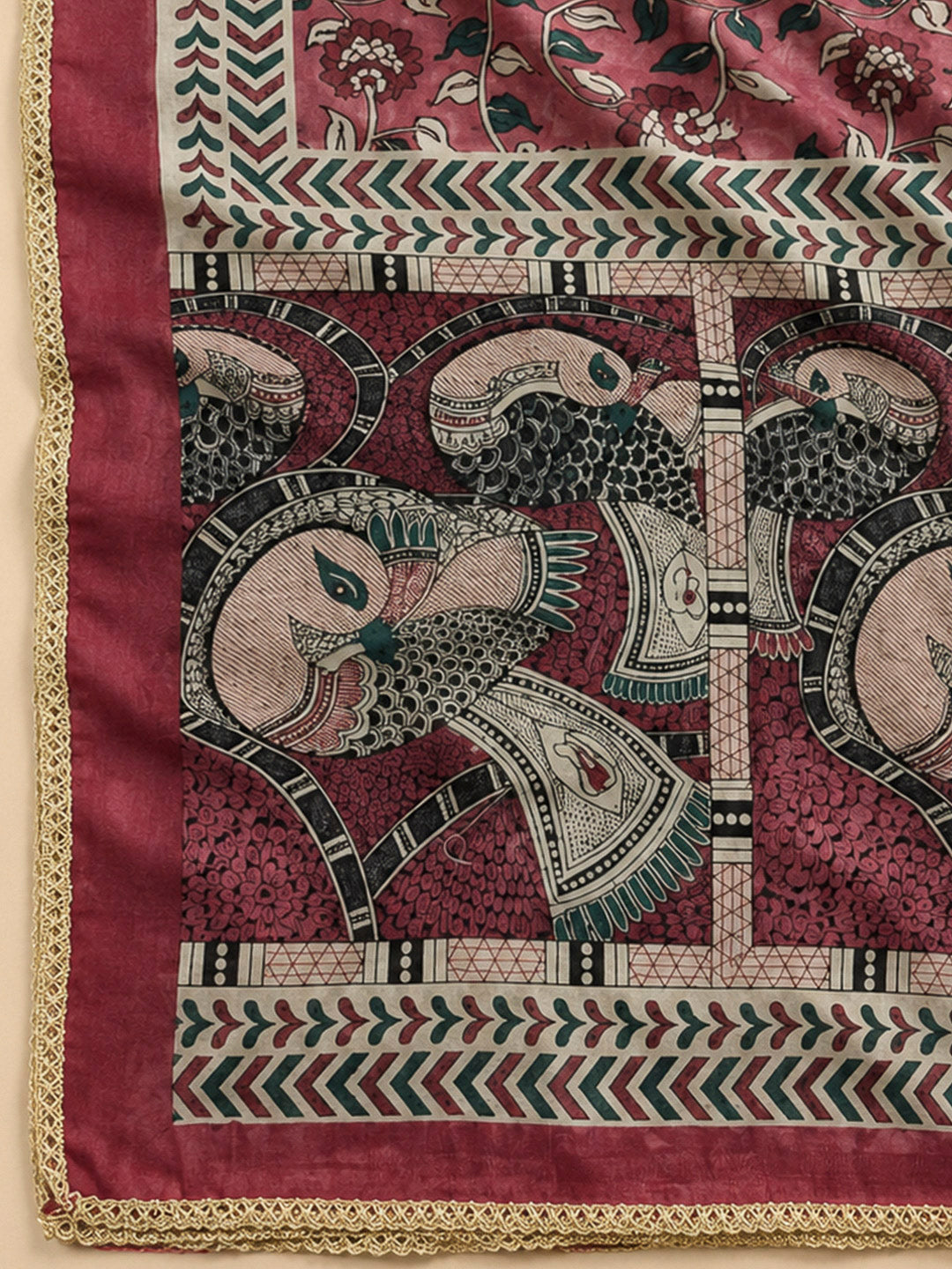 Onion Pink Chanderi Printed Unstitched Dress Material