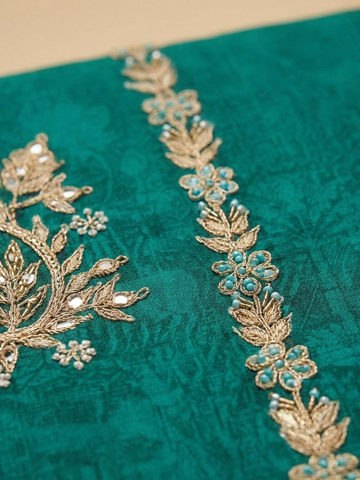 Rama Green Chanderi Printed Unstitched Dress Material