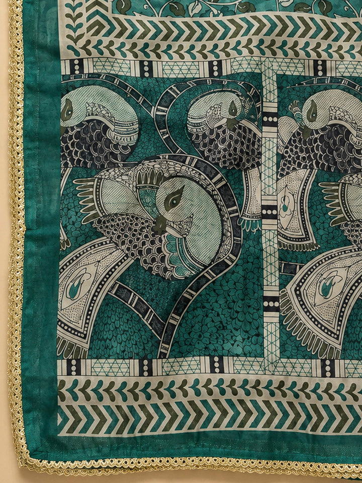Rama Green Chanderi Printed Unstitched Dress Material