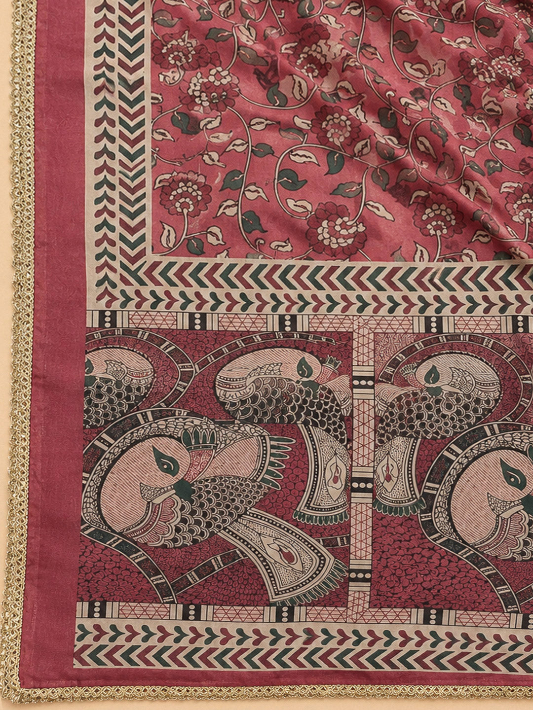 Onion Pink Chanderi Embroidered Unstitched Dress Material