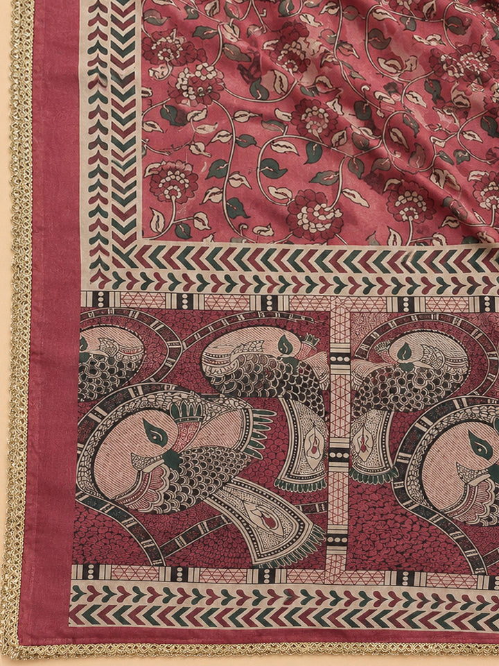 Onion Pink Chanderi Embroidered Unstitched Dress Material