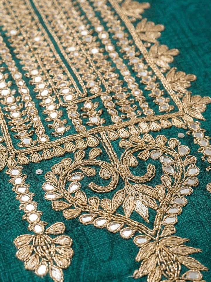 Rama Green Chanderi Embroidered Unstitched Dress Material