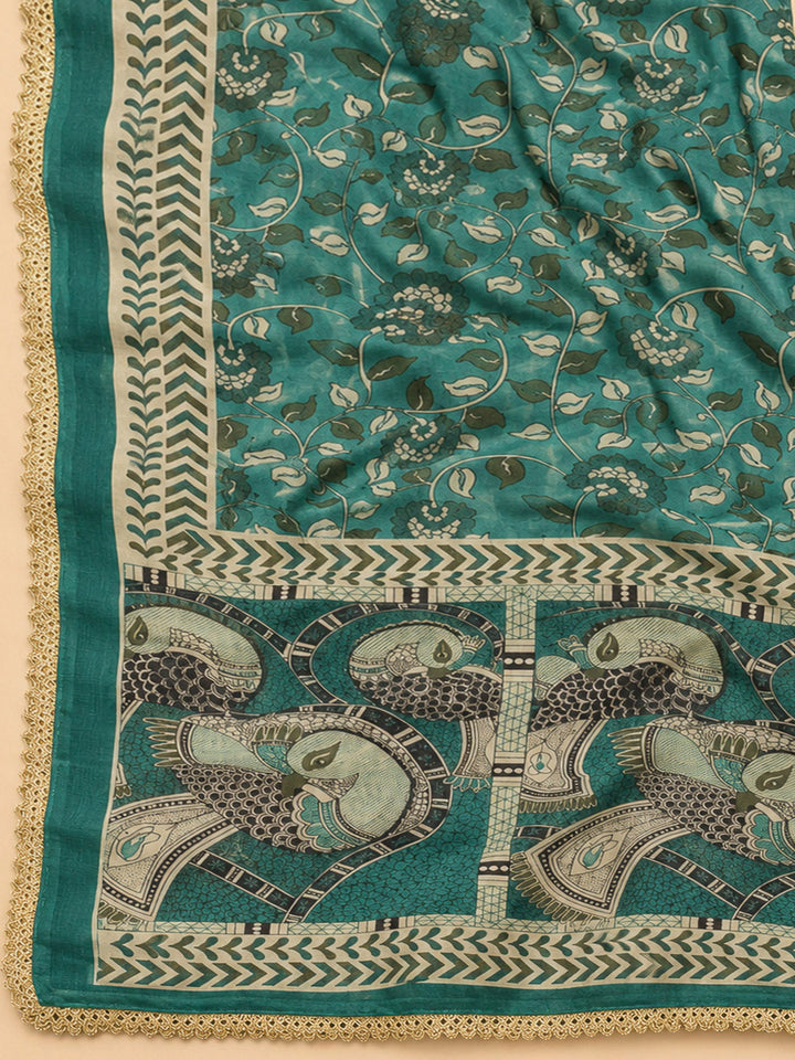Rama Green Chanderi Embroidered Unstitched Dress Material