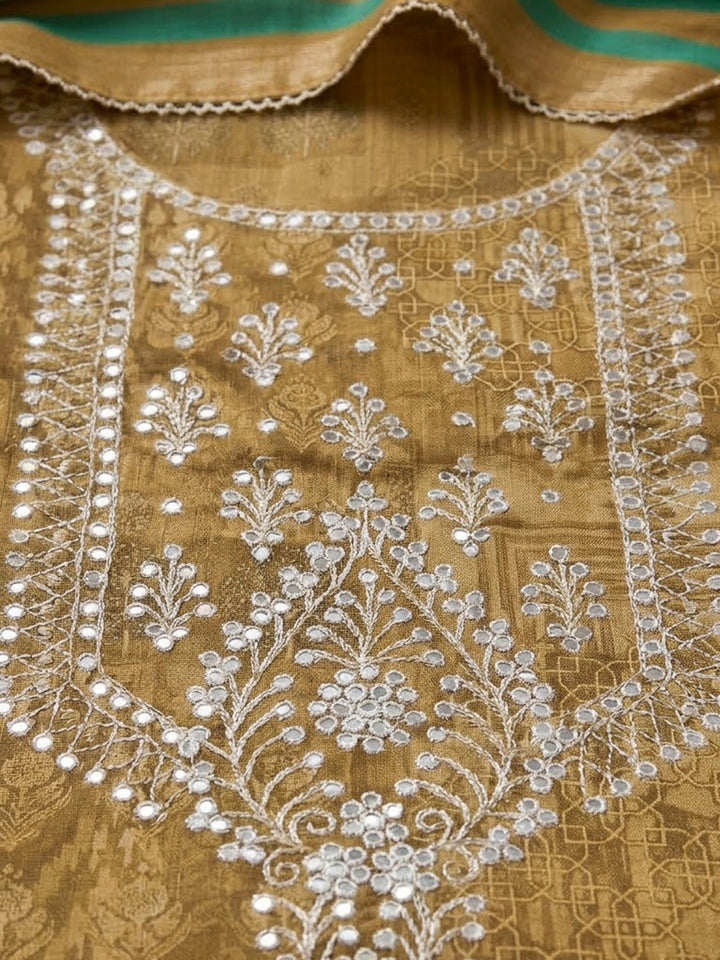 Mustard Art Silk Embroidered Unstitched Dress Material