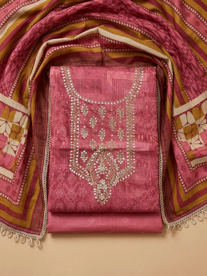 Onion Pink Art Silk Embroidered Unstitched Dress Material