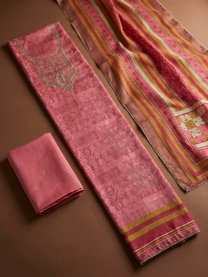 Onion Pink Art Silk Embroidered Unstitched Dress Material