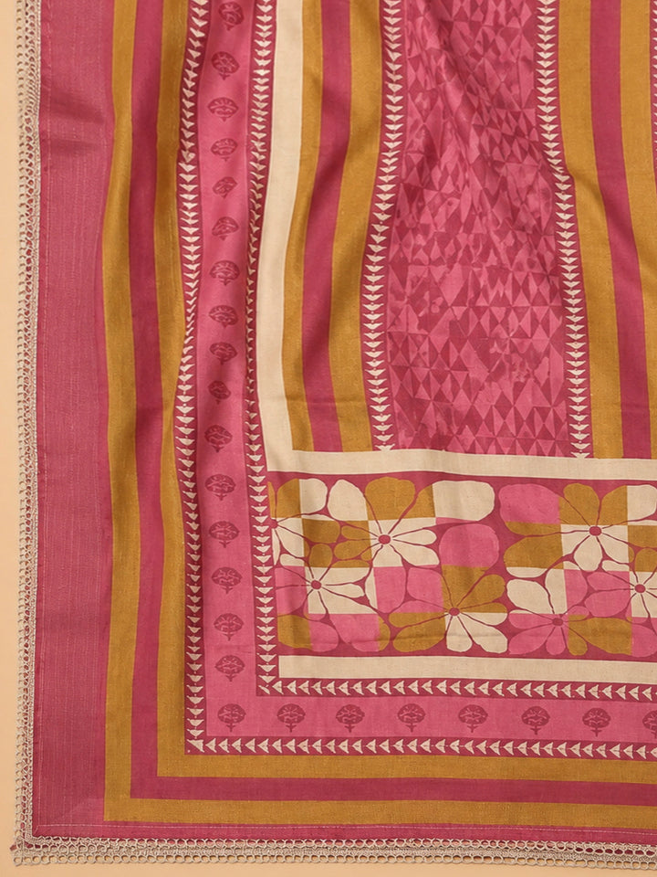 Onion Pink Art Silk Embroidered Unstitched Dress Material