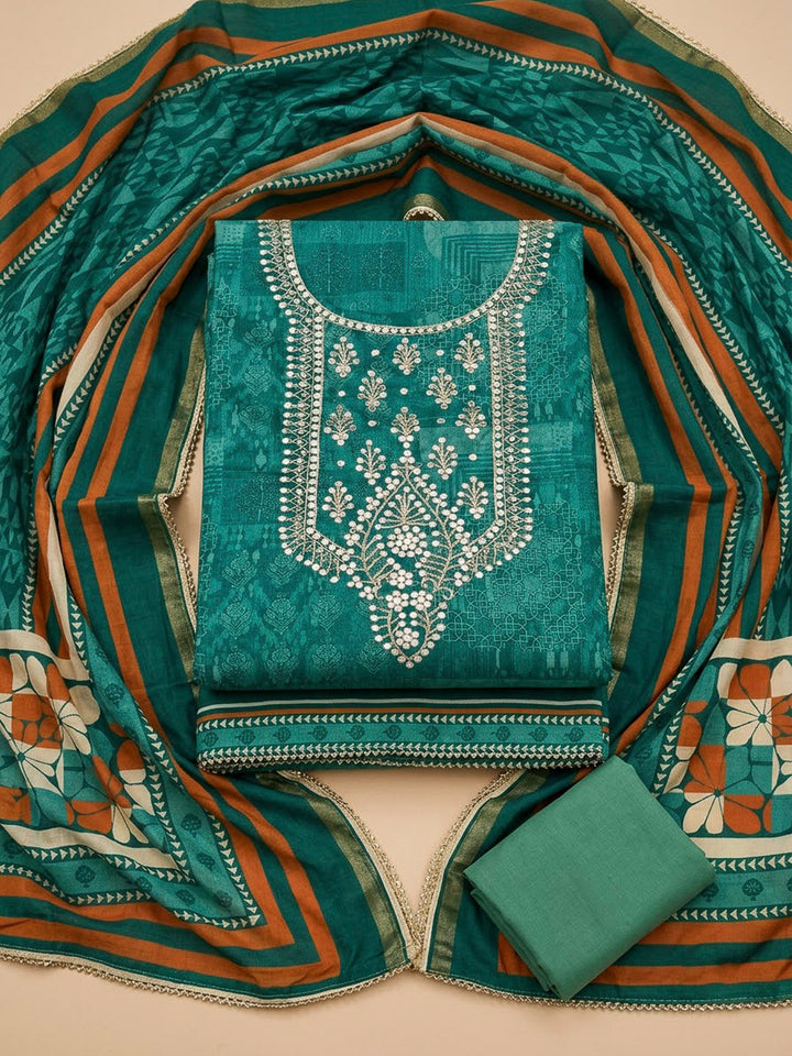 Rama Green Art Silk Embroidered Unstitched Dress Material