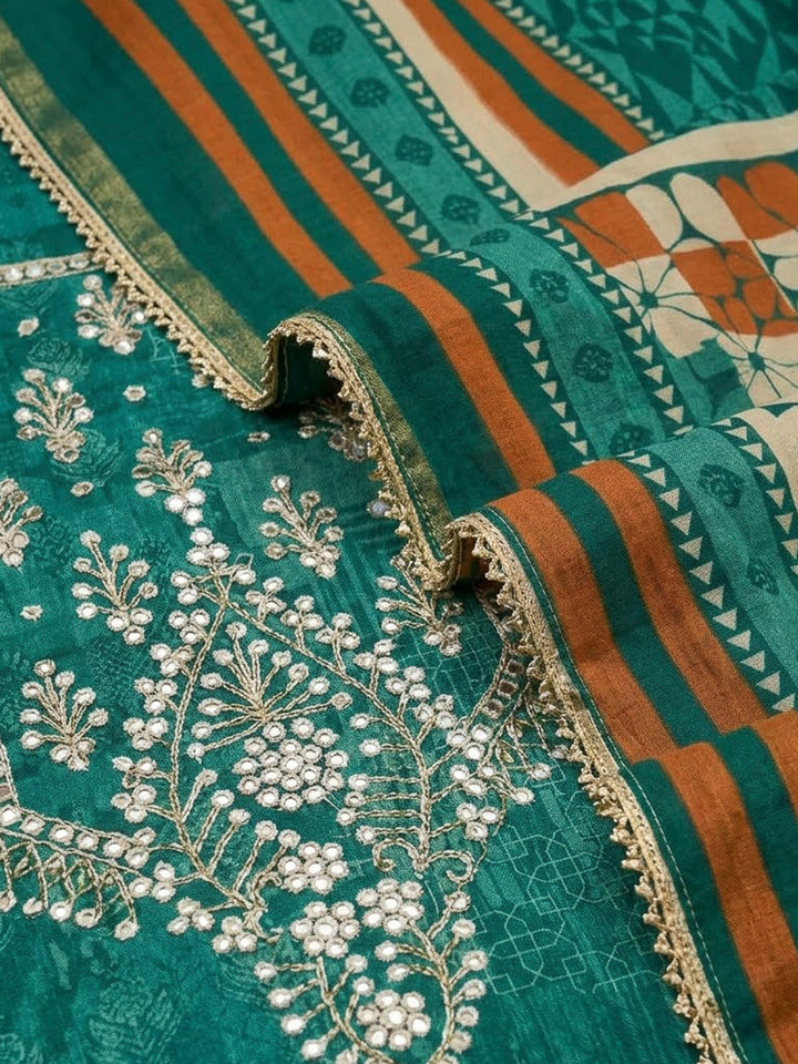 Rama Green Art Silk Embroidered Unstitched Dress Material