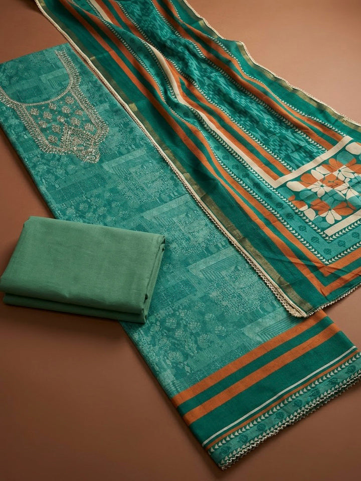 Rama Green Art Silk Embroidered Unstitched Dress Material