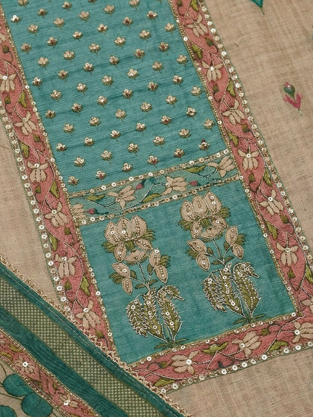 Firozee Chanderi Printed Unstitched Dress Material