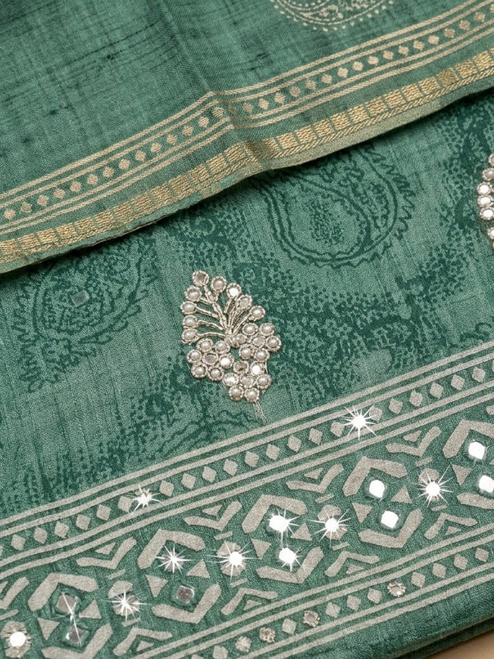Aqua Green Art Silk Printed Unstitched Dress Material