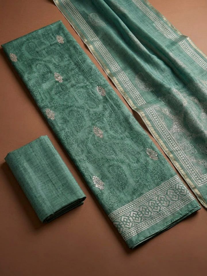 Aqua Green Art Silk Printed Unstitched Dress Material