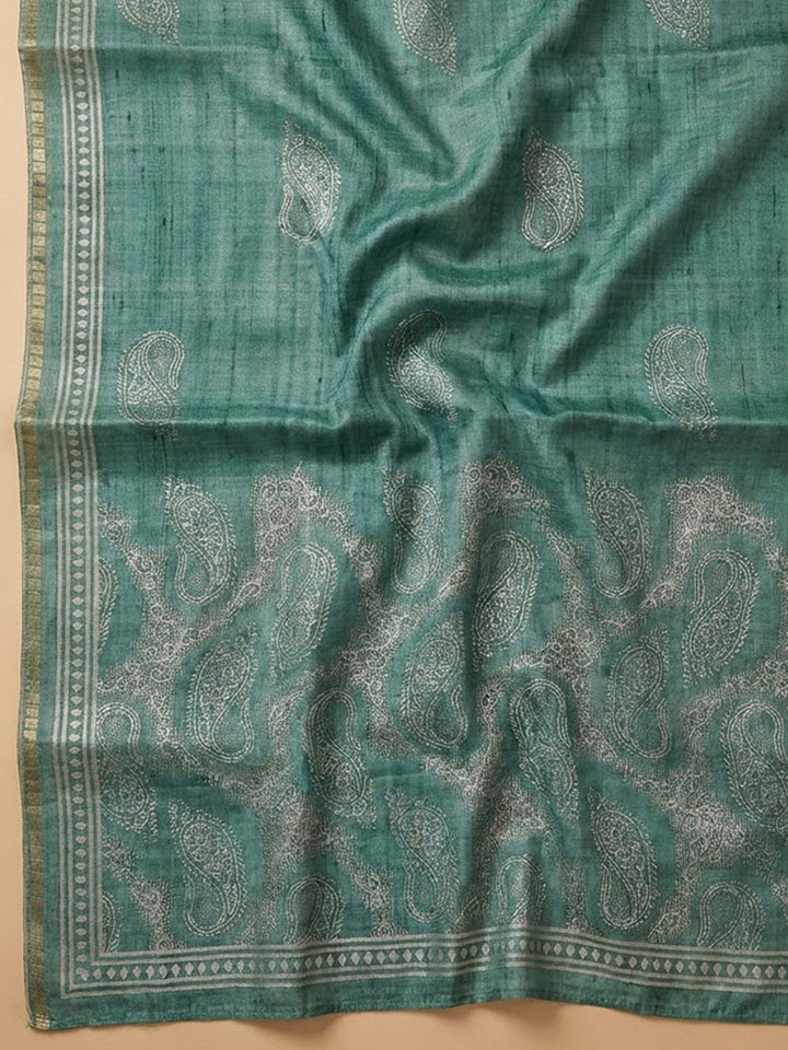 Aqua Green Art Silk Printed Unstitched Dress Material
