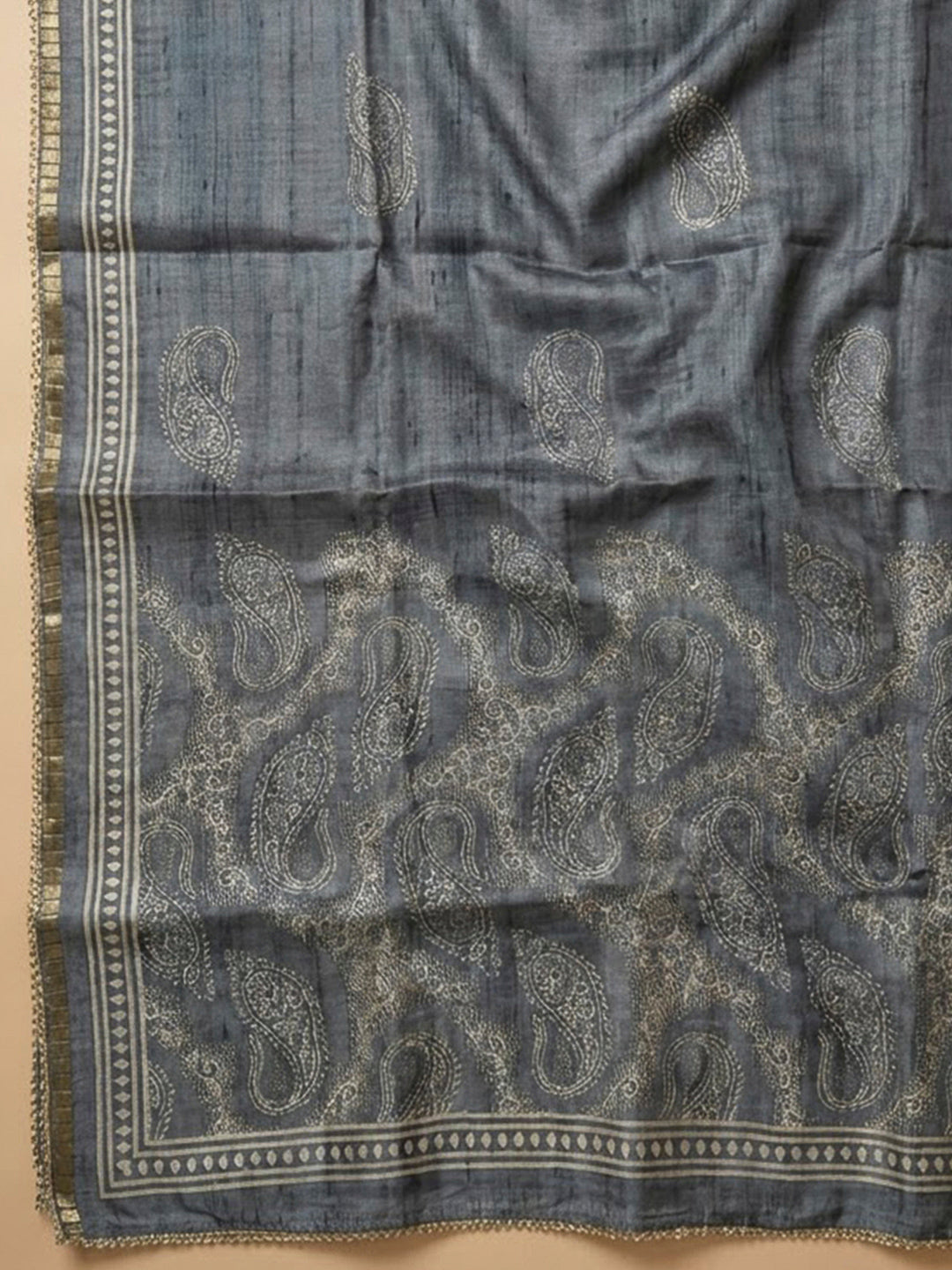 Grey Art Silk Printed Unstitched Dress Material