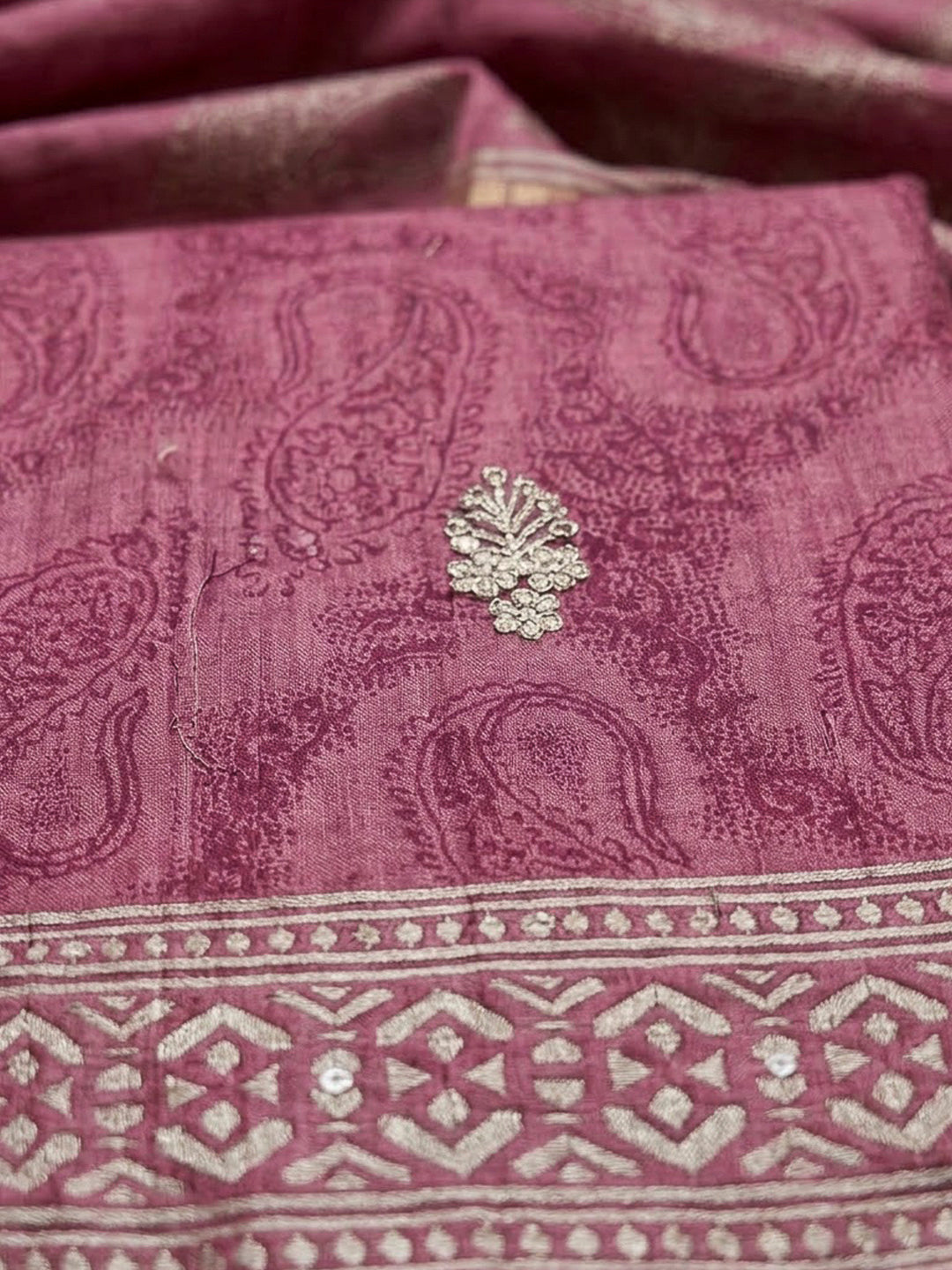 Onion Pink Art Silk Printed Unstitched Dress Material