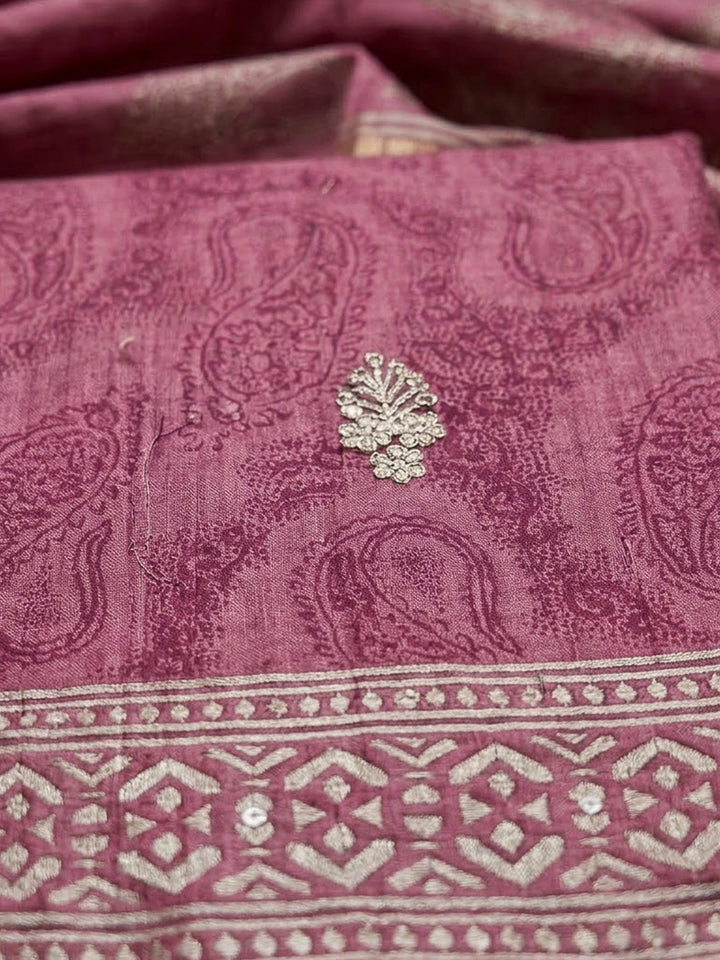 Onion Pink Art Silk Printed Unstitched Dress Material