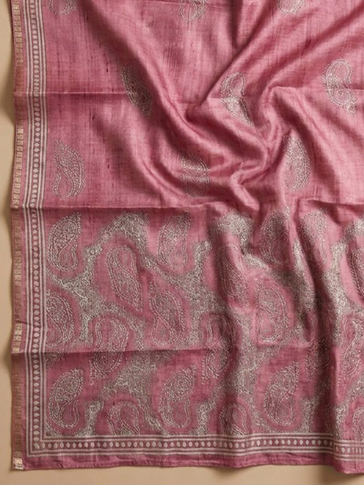 Onion Pink Art Silk Printed Unstitched Dress Material