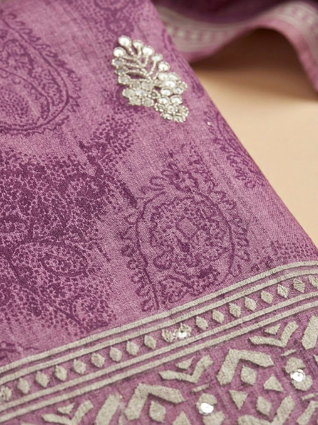 Purple Art Silk Printed Unstitched Dress Material