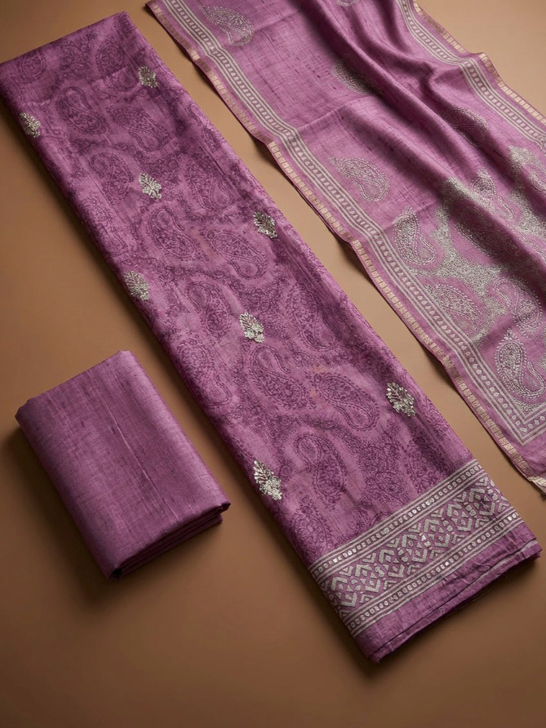 Purple Art Silk Printed Unstitched Dress Material