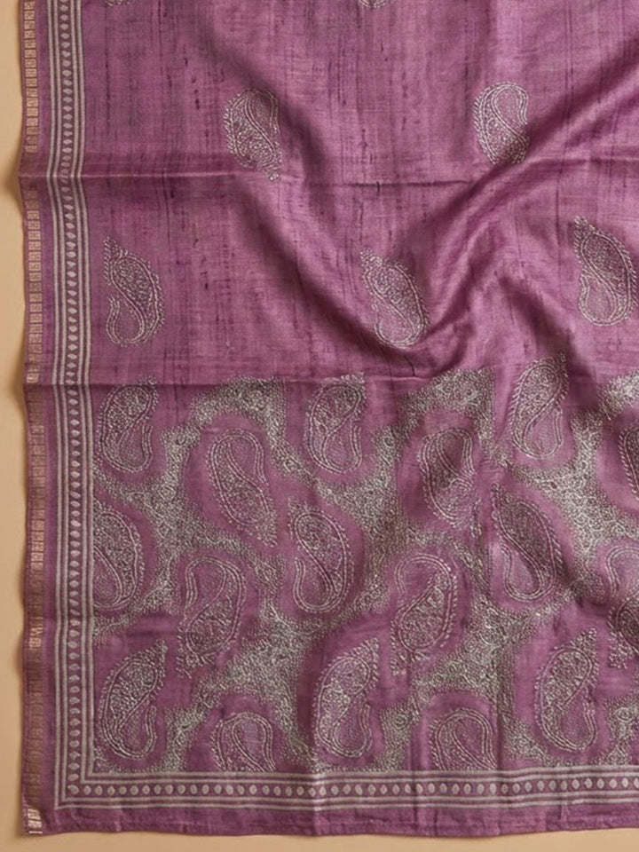 Purple Art Silk Printed Unstitched Dress Material