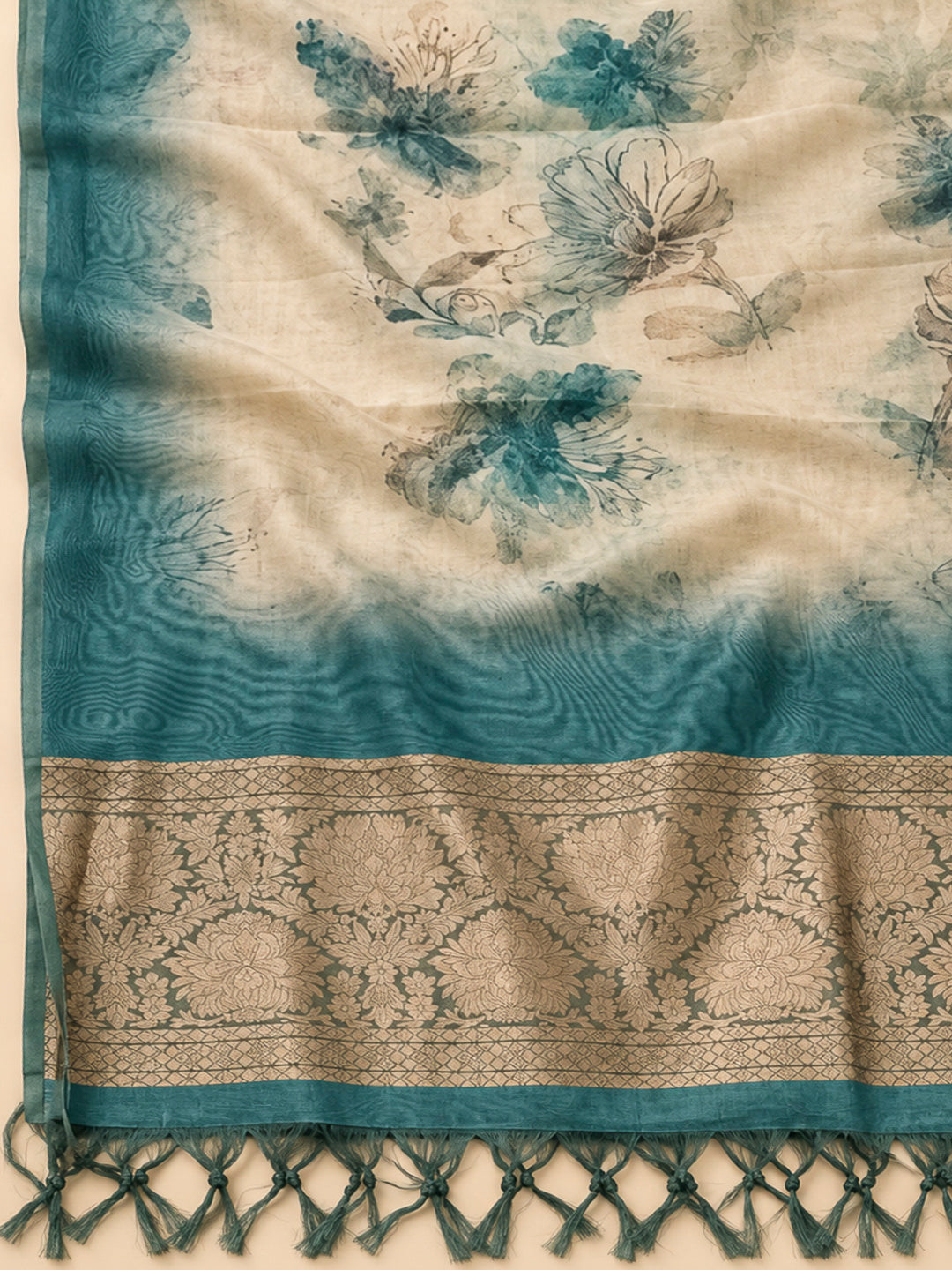 Rama Green Chanderi Embroidered Unstitched Dress Material
