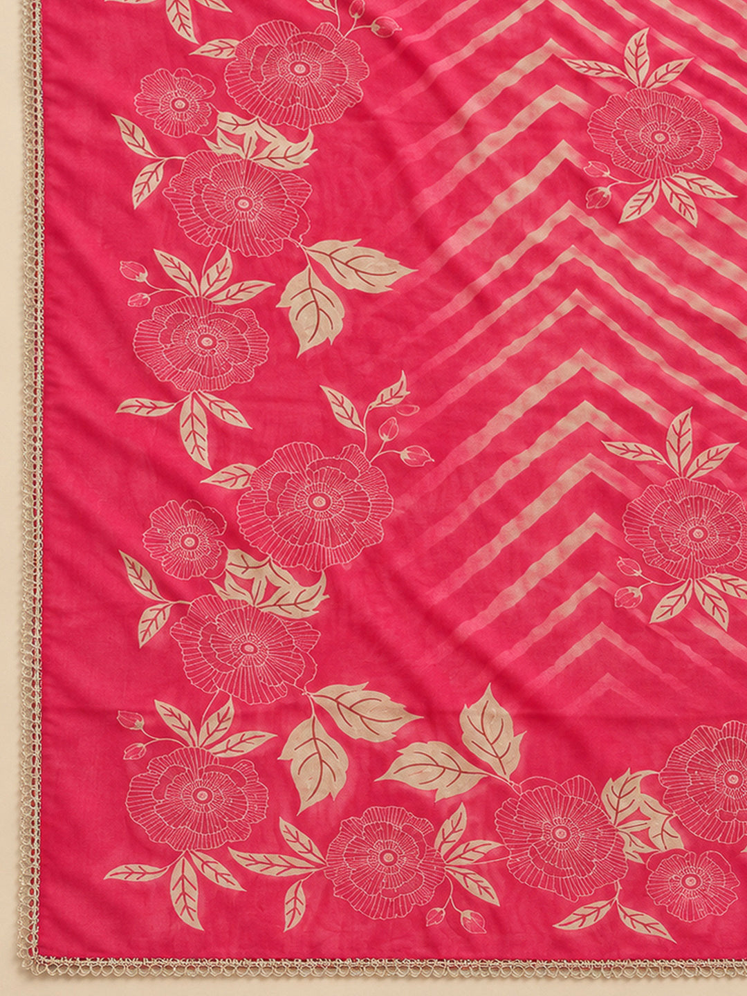Hot Pink Chanderi Embroidered Unstitched Dress Material