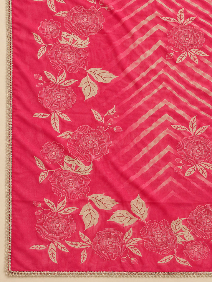 Hot Pink Chanderi Embroidered Unstitched Dress Material