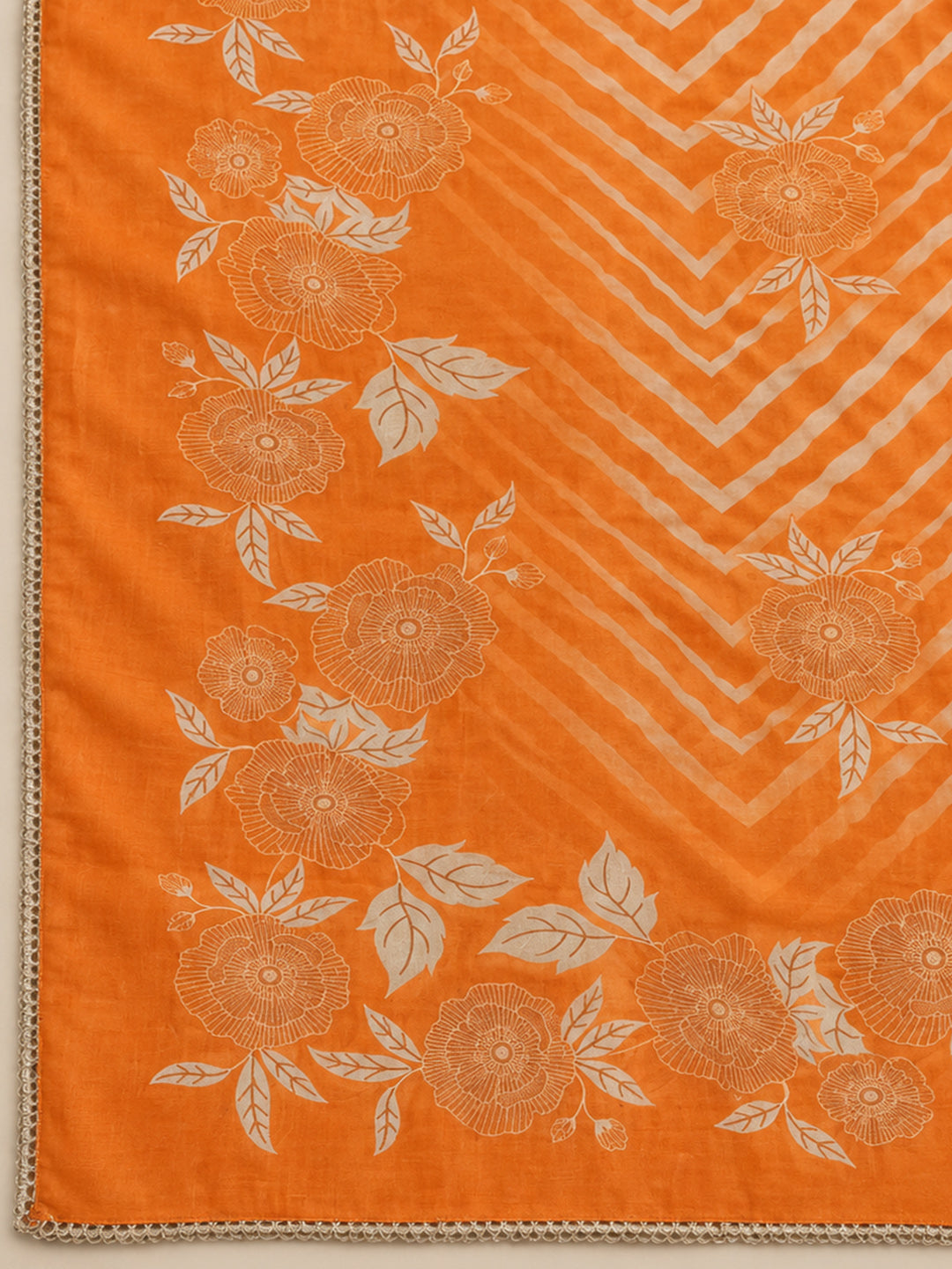 Orange Chanderi Embroidered Unstitched Dress Material