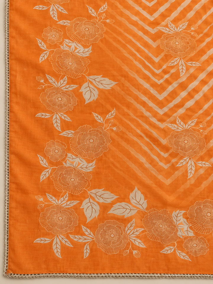 Orange Chanderi Embroidered Unstitched Dress Material
